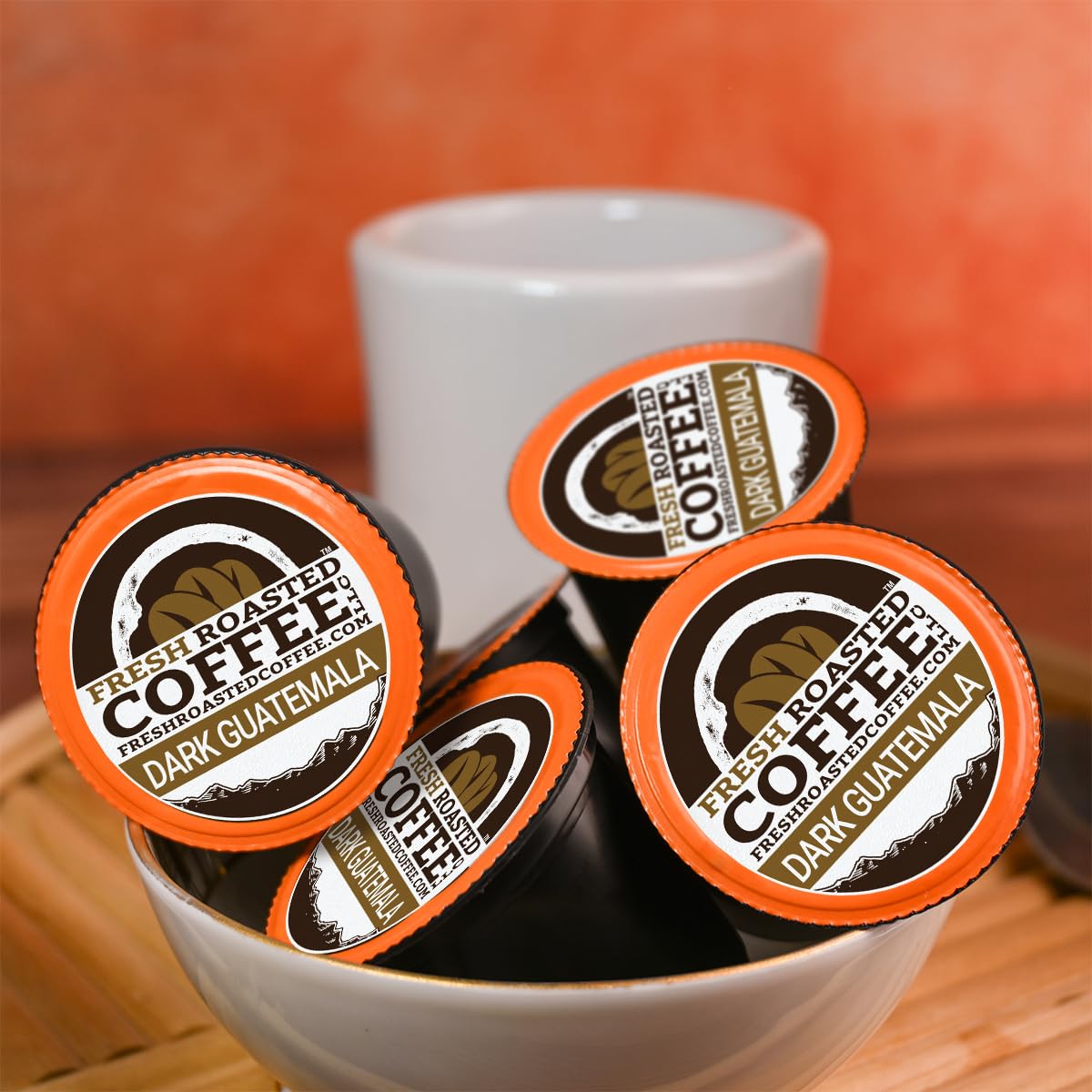 Fresh Roasted Coffee, Dark Guatemala Huehuetenango, Dark Roast, 24 Pods for K Cup Brewers