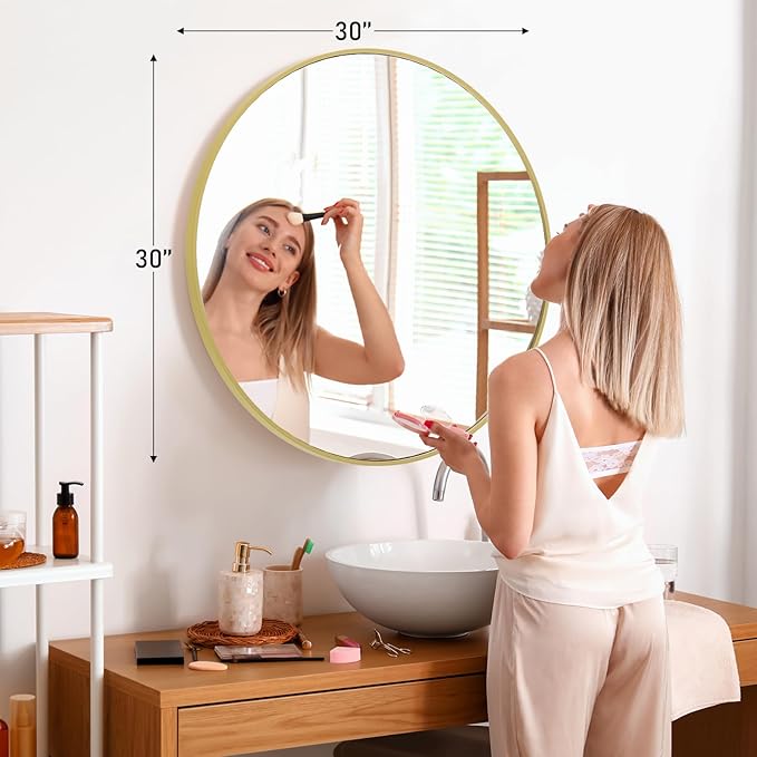 DUMOS Gold Circle Mirror for Wall 30.02 inch, Bathroom Round Mirror for Over - Image 2