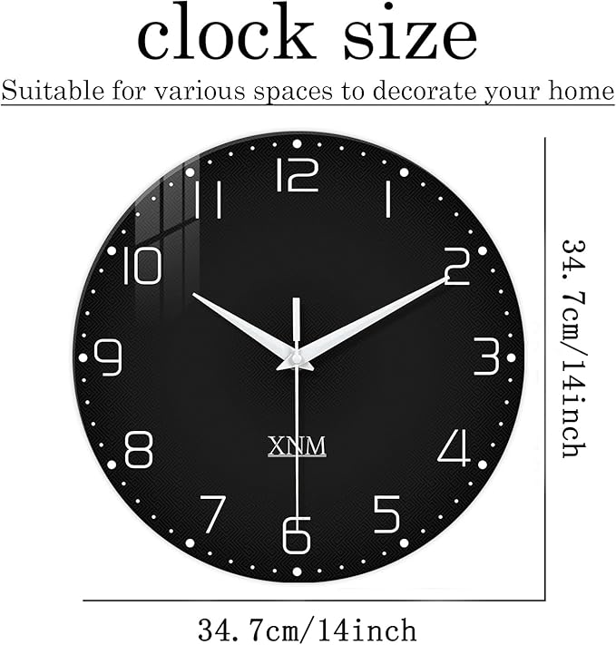 XNM Decorative Wall Clocks Battery Operated 14 Inch Black Wall Clock - Image 3