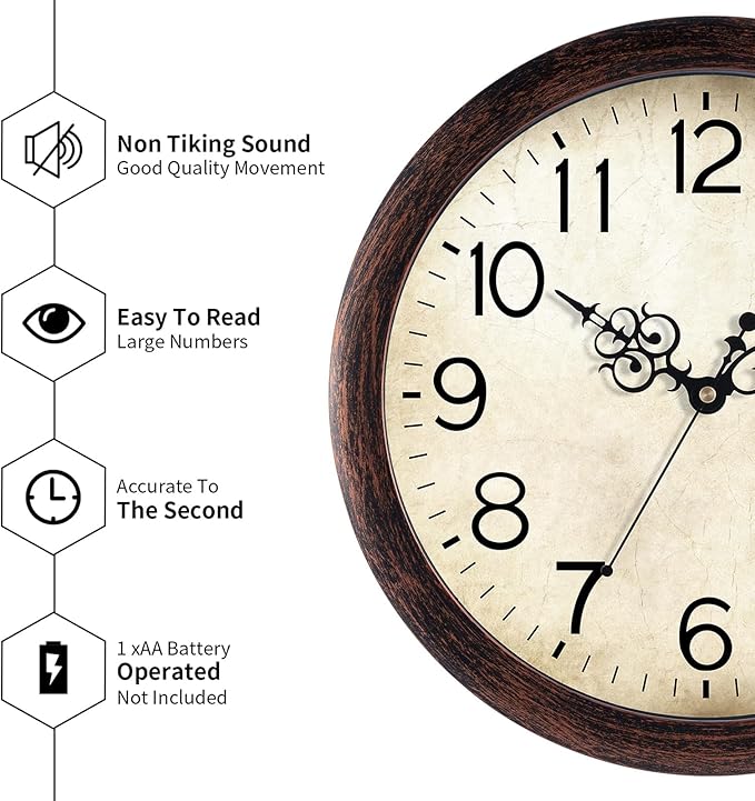 KECYET Wall Clock 10 Inch Vintage Wall Clocks Battery Operated Quartz Silent - Image 8