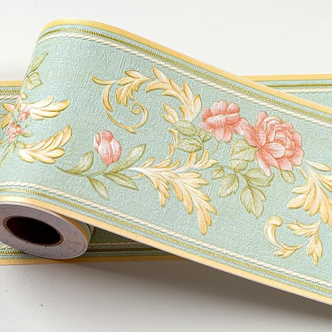 AbaBoorty Green Floral Wallpaper Border Decor 196"X4.1" Peel and Stick Wall by AbaBoorty