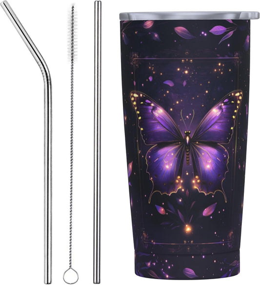 Butterfly Tumbler with Lid and Straw 20oz Coffee Tumblers Leakproof Stainless Steel Travel Mug Vacuum Insulated Cup for Iced and Hot