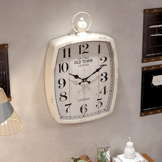 Menterry Large Retro Rectangle Wall Clock, Battery Operated Silent Decor Wall - Image 4
