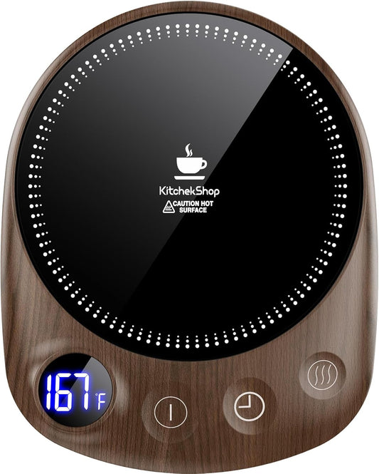 Coffee Mug Warmer - Fastest Heating & Highest Temperature, Coffee Cup Warmer for Desk Auto Shut Off, 4 Temp Settings & 1-12H Timer, Smart Electric Beverage Warmer for Coffee, Tea (Wood)