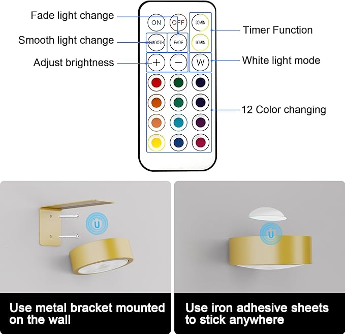 3 Pack Picture Lights for Wall, 13 RGB Color Rechargeable Battery Operated wall - Image 3