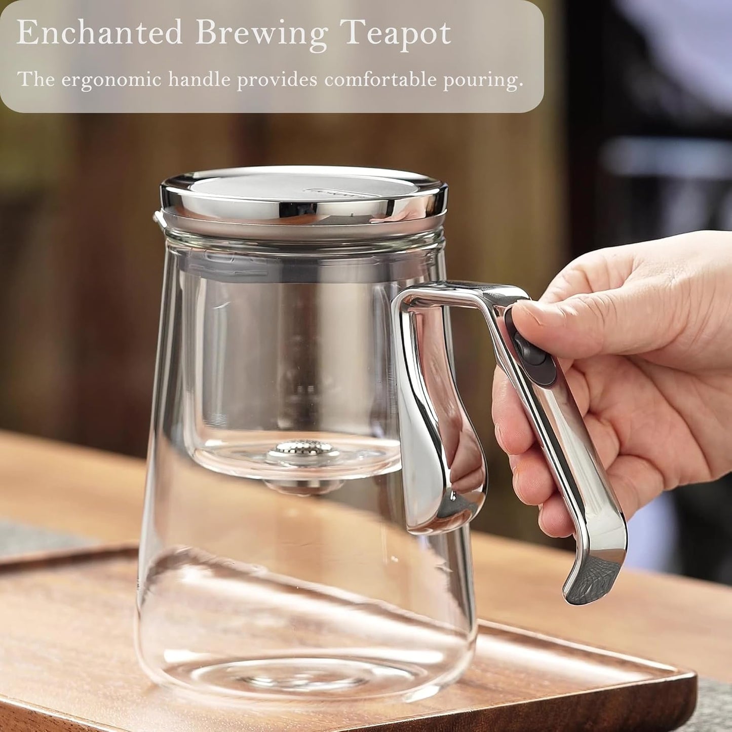 YJX Magnetic Glass Teapot, 25.4oz Small Enchanted Brewing Tea Pot, Witchcraft Magic Borosilicate Tea Set with Strainer for Loose Leaf or Herbal, Exquisite Kettle Gift for Tea Lovers(Silver)