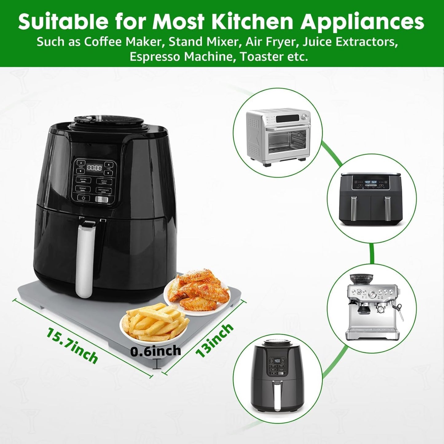 Appliance Slider 360° Rolling Tray for Coffee Maker- Bamboo Coffee Pot Slider Tray for Countertop Rotation Sliding Tray with Wheels, Appliances Mat Easily from Under the Cabinet, Gray (15.7"×13")