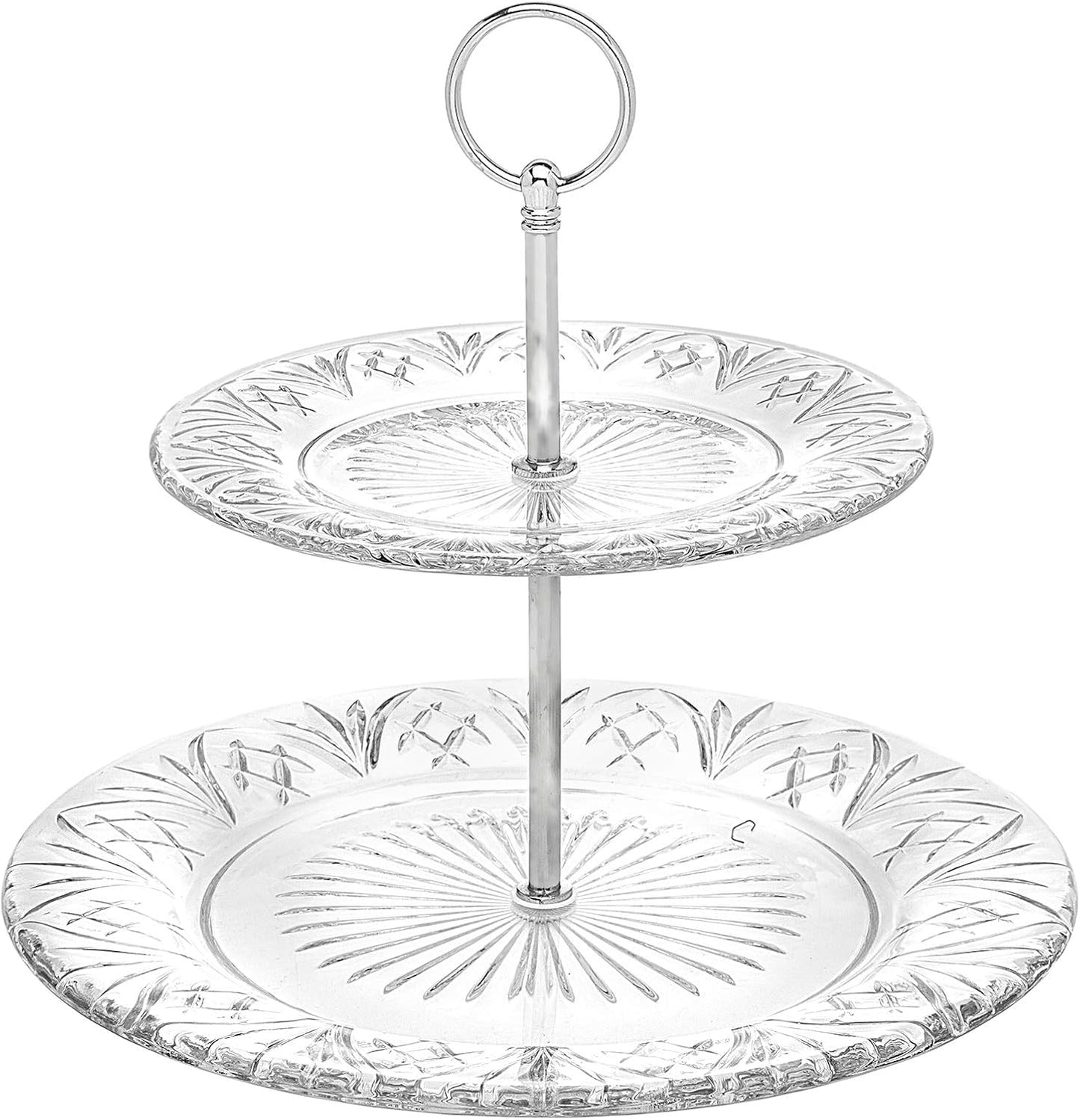 Godinger 2-Tier Platter Tray Server, Serving Stand, Cake Stand for Desserts, Appetizers & Snacks, Dublin Crystal Collection