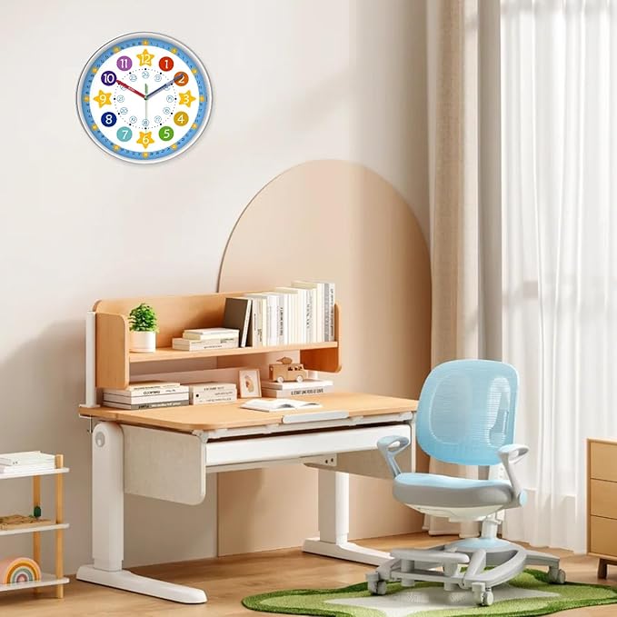 XFM Blue Kids Wall Clock 14 Inch Silent Non Ticking Quartz Battery Operated - Image 3