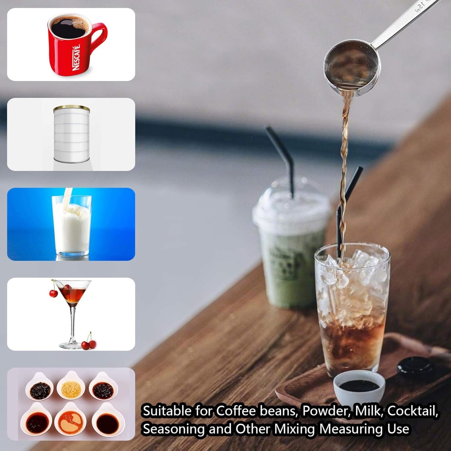 Timoo Coffee Measuring Scoop 1 Tablespoon long handle Stainless Steel spoon for Coffee, Milk Powder, Fruit Powder, Set of 5