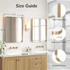 USHOWER Gold Bathroom Mirrors 22"x30" 2 Pack, Brushed Gold Rounded Rectangle - Image 2