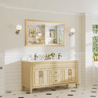 55x30 Inch Bathroom Mirror for Wall, Anti-Rust Oak Wood Grain Metal Framed - Image 3