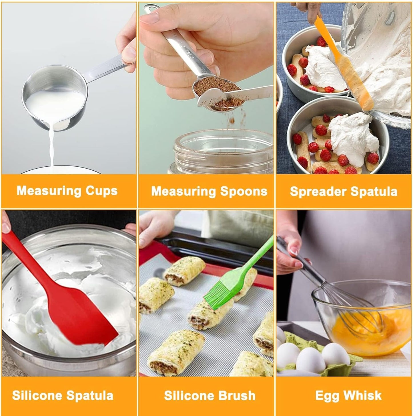 Mixing Bowls with Lid Set, 27PCS Kitchen Utensils Metal Bowl Stainless Steel Nesting Bowls, Measuring Cups and Spoons, Egg Whisk for Baking