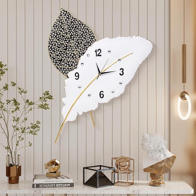 18x27 inch Large Modern Feather Leaf Shape Wall Clock by Wecreatemoderndesign