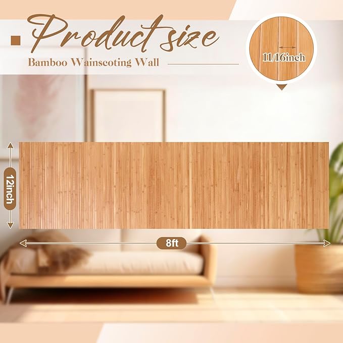 Juexica 2 Pcs Natural Bamboo Wall Panel 12 x 96 Inch Bamboo Covering Renewable - Image 2