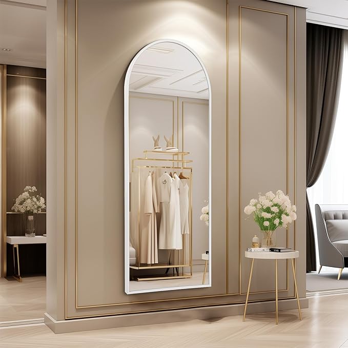 White 48"x16" Arched Full Length Mirror, Large Bathroom Wall Mirror Metal - Image 2
