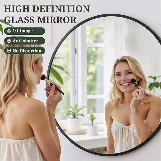 Round Wall Mirror 20 Inch Black Vanity Mirror - Image 3