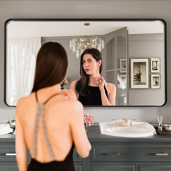 LOAAO Black Metal Framed Bathroom Mirror - Image 2