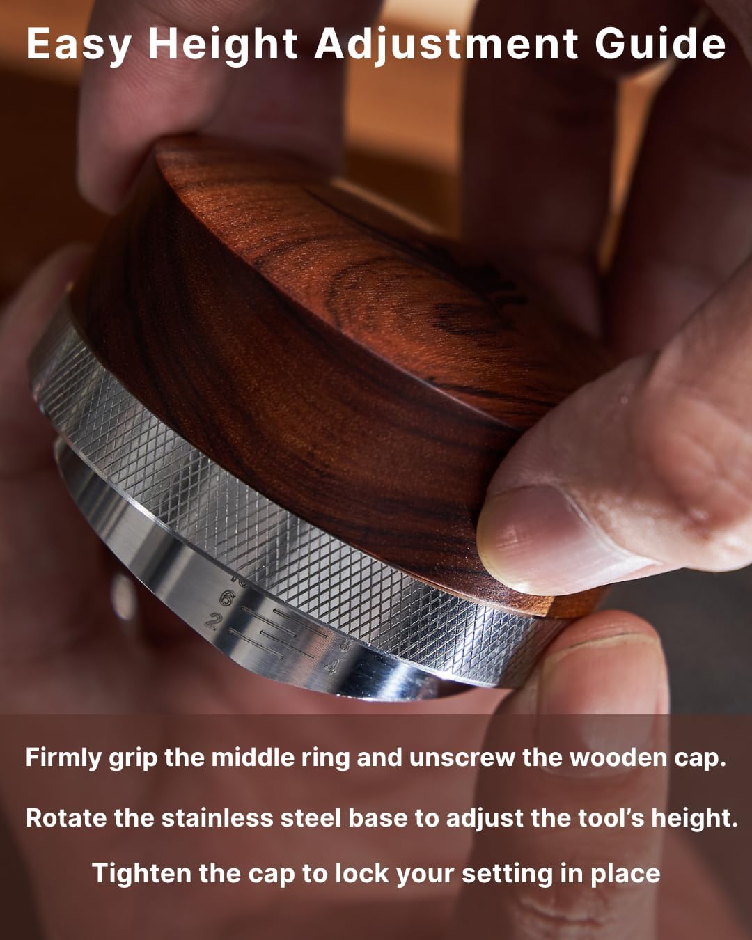 51.5mm Espresso Distribution Tool for La Pavoni Post Millenium Models Wooden Coffee Distributor Adjustable Depth Stainless Steel Espresso Leveler