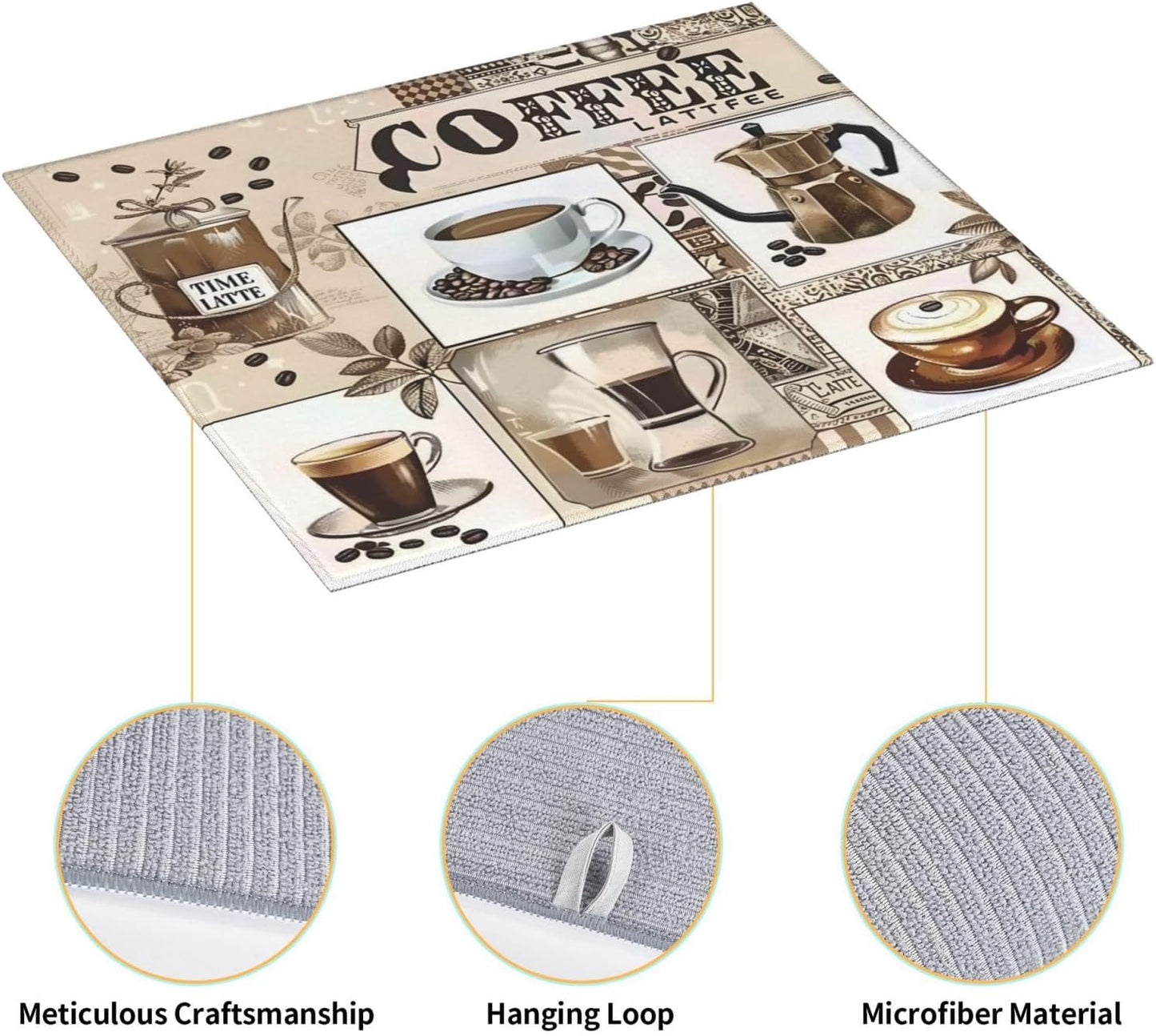 Coffee Dish Drying Mat, Highly Absorbent Microfiber Kitchen Counter Pad Reusable Washable, 16*18"