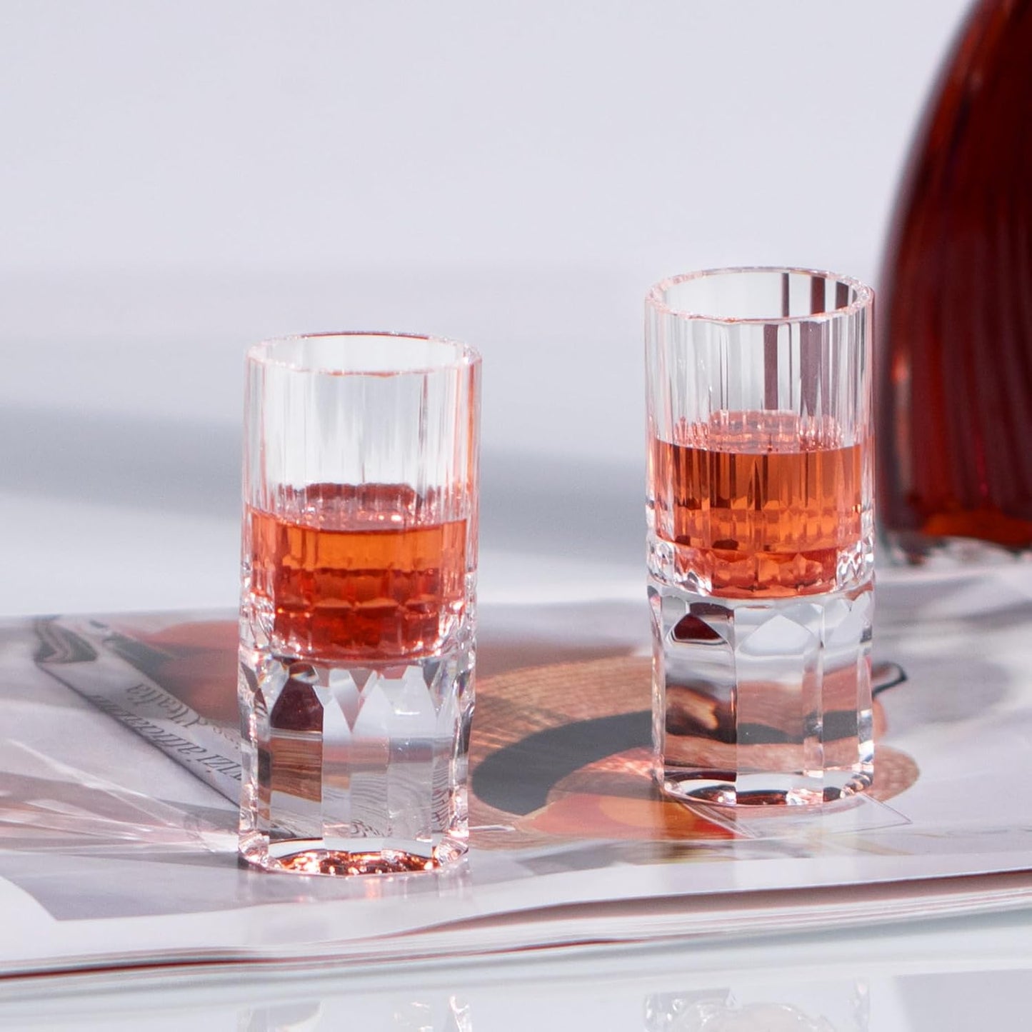 KAMMAK Crystal Shot Glasses Set of 2, Handcrafted Stemless White Shot Glasses, 0.77oz Engagement Gifts for Couples, Women, Men, Hand Blown