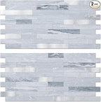 AULIGET Faux Stone Peel and Stick Backsplash, Light Grey Marble Look PVC Mixed by AULIGET