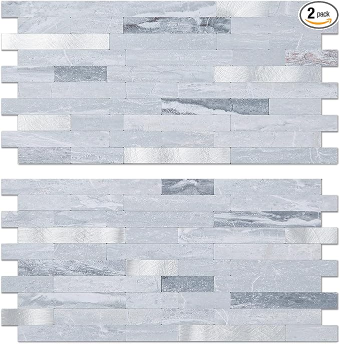 AULIGET Faux Stone Peel and Stick Backsplash, Light Grey Marble Look PVC Mixed by AULIGET