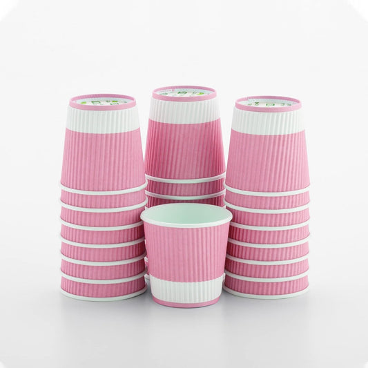Restaurantware 4 Ounce Ripple Insulated Coffee Cups, 500 Double Wall Corrugated Tumblers, Leakproof, Non-Slip Light Pink Paper Design, Recyclable, Ribbed Surface, Matching Lids Sold Separately