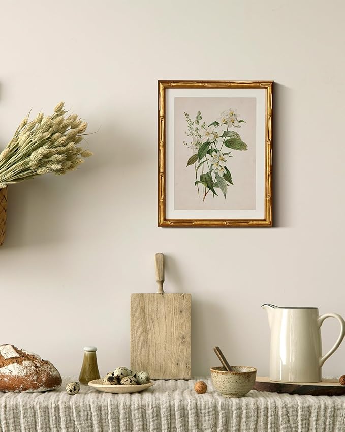 InSimSea Gold Bamboo Framed Canvas Wall Art, Neutral Floral Botanical Paintings - Image 7
