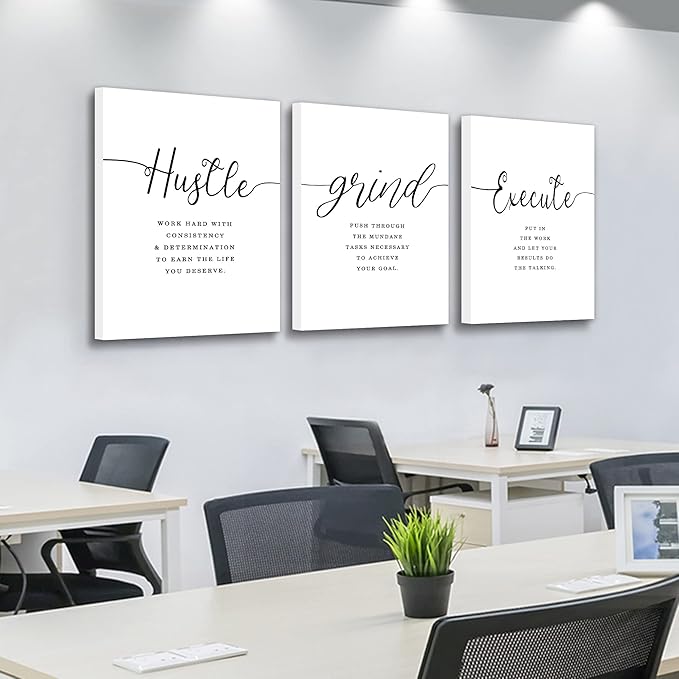 Framed Canvas Wall Art Hustle Quote, Office Wall Art, Positive Motivational Set - Image 5