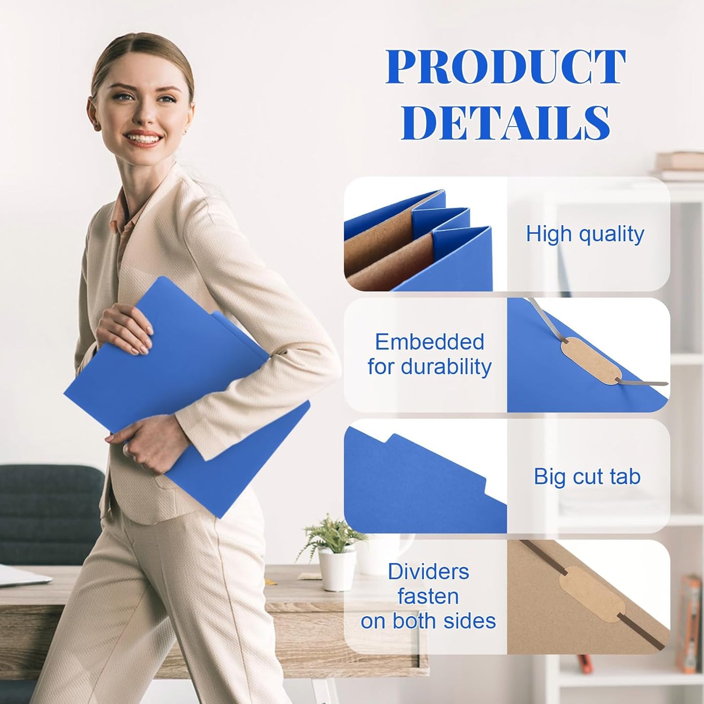 36 Pcs Classification Folders Letter Size,Back to School Supply for Teacher, Student, 2 Pocket Dividers Pressboard File Folder Bulk with 2 Fasteners,2 in Expanding File Organizer (Dark Blue)