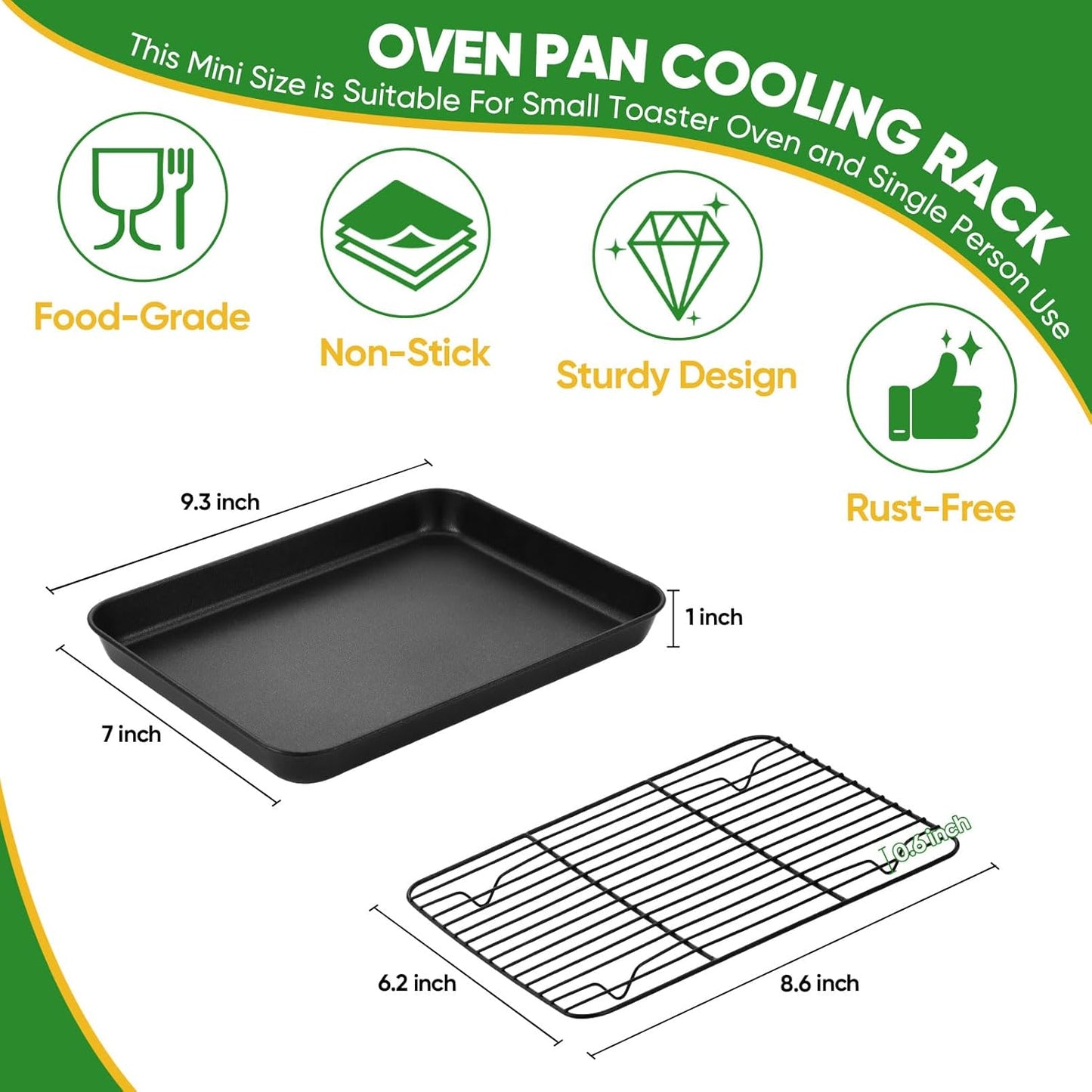 P&P CHEF Baking Oven Sheet Pan with Rack for Cookie, Nonstick Oven Tray and Cooling Rack for Baking & Roasting, Easy Clean, Black, 9.3 x 7 Inch