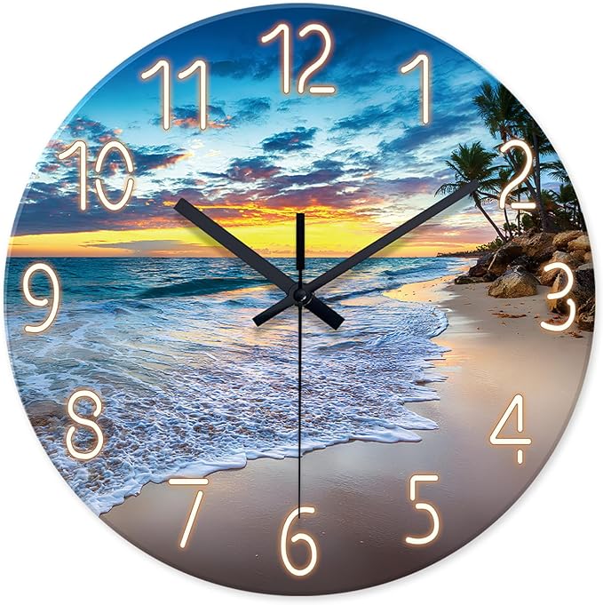 Glass Beach Wall Clock for Living Room Large Clocks for Walls Non Ticking Wall by Constantplanet%E6%97%97%E8%88%B0%E5%BA%97