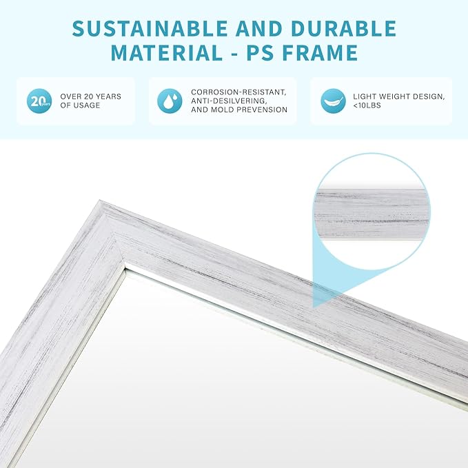 White Wood Effect Framed Wall Mirror, 24x32 Rectangle Mirror, Anti-desilvering - Image 4