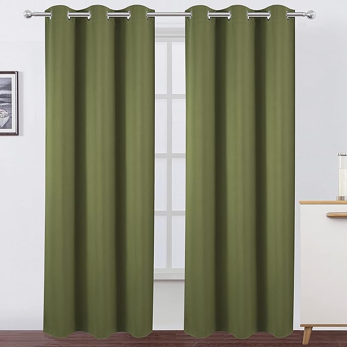 LEMOMO Olive Green Thermal Blackout Curtains/42 x 84 Inch/Set of 2 Panels Room by Lemomo