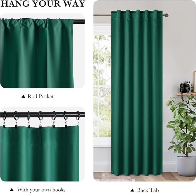 RYB HOME Bedroom Blackout Curtains 63 inches Long, 100% Blackout Thermal - Image 2