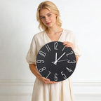 Wall Clock 12 Inch Silent Non-Ticking Imitation Wood Indoor Clock Round White - Image 3
