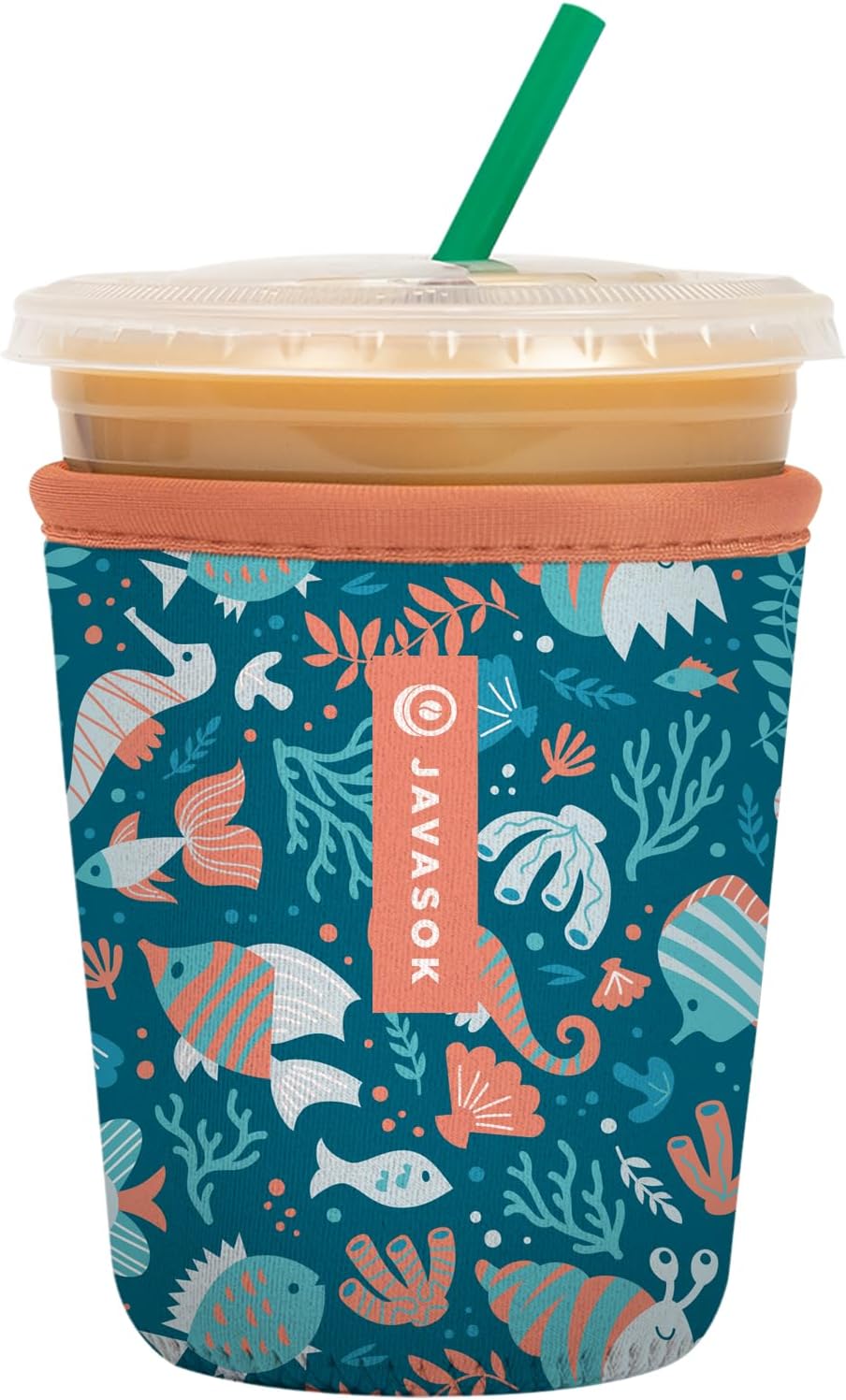 Sok It JavaSok Iced Coffee & Cold Soda Insulated Neoprene Cup Sleeve (Reef Life, Small: 16-20oz)
