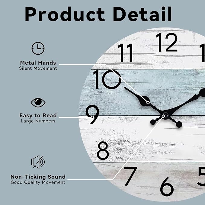 KECYET Wall Clock Silent Non-Ticking Wooden Clocks Battery Operated 16 Inch - Image 5