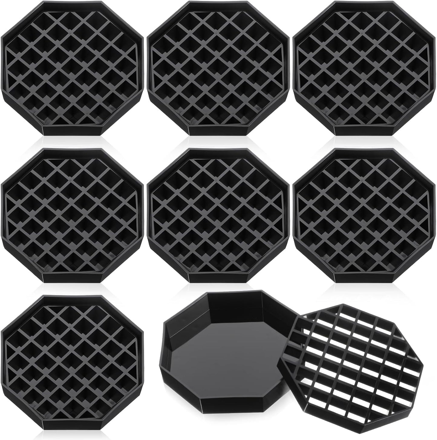 8 Pcs 4 Inch Coffee Drip Tray Countertop Trays Black Plastic Octagon Coffee Drip Coaster with Honeycomb Grid for Drink Dispenser Tea Wine Beverage