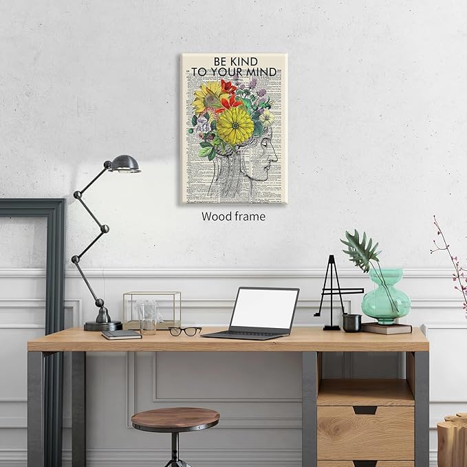 Be Kind To Your Mind Quote Poster Prints Mental Health Canvas Wall Art 08x10 - Image 3