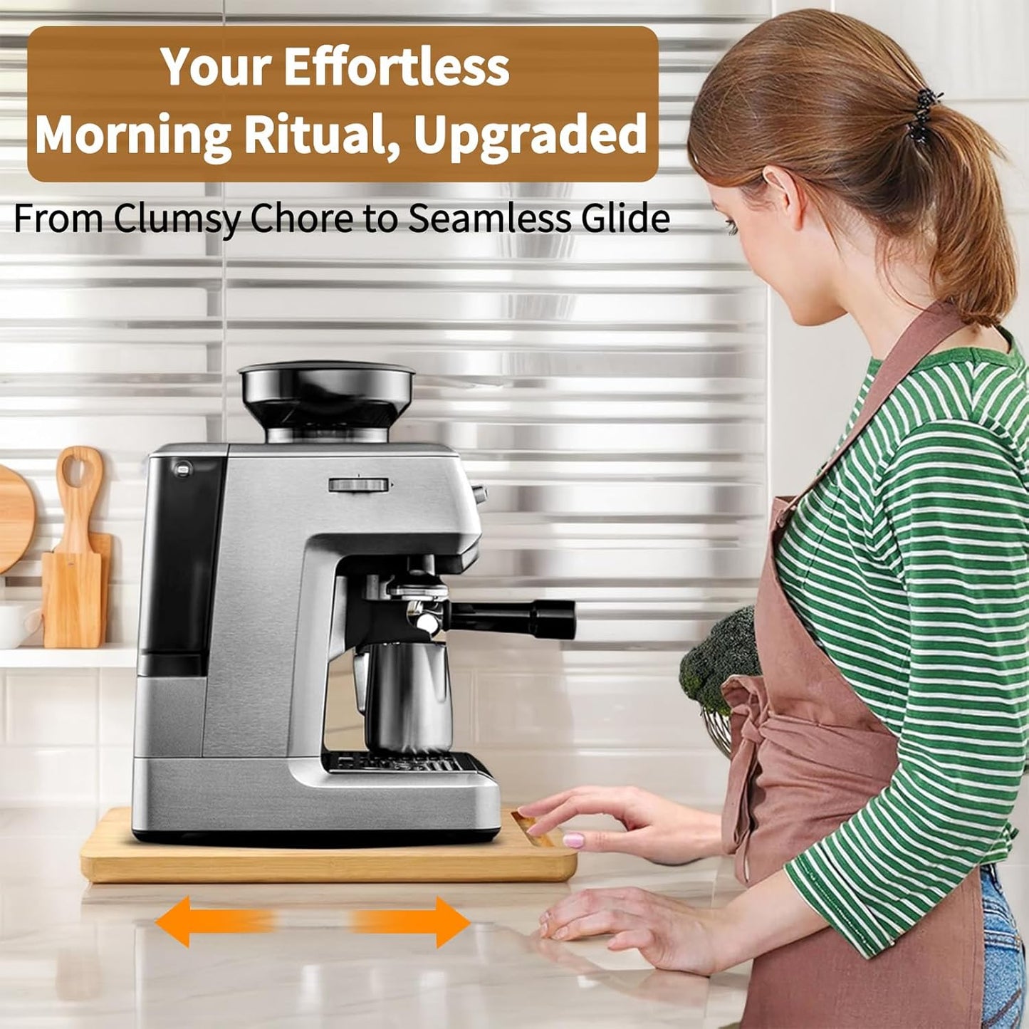 Bamboo Appliance Slider|13"D x 16"W Sliding Tray for Coffee Maker on Countertop|Heavy-Duty Coffee Pot Slider Tray & Kitchen Caddy for KitchenAid Mixer, Air Fryer