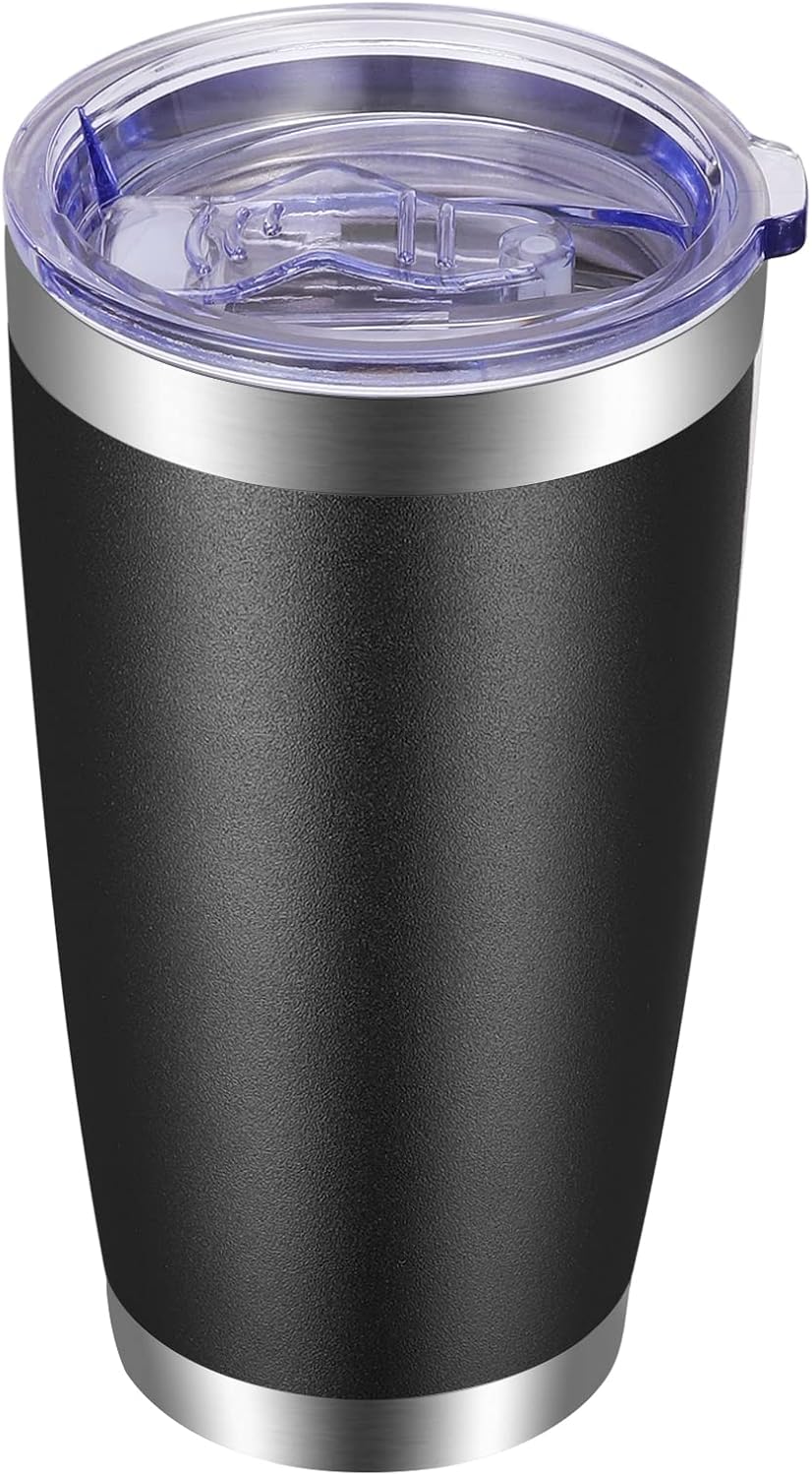 VEGOND 20oz Tumbler with Lid and Straw Stainless Steel Tumbler Cup Vacuum Insulated Double Wall Travel Coffee Mug Powder Coated Coffee Cup(Black 1 Pack)