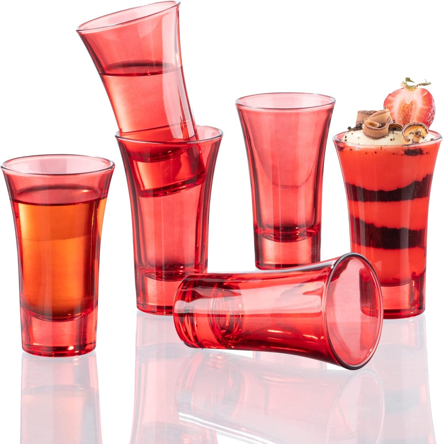 M&N HOME Red Shot Glasses, 2 Oz Set of 6 Glass Colored Shot Glasses with Heavy Base, Christmas Glasses