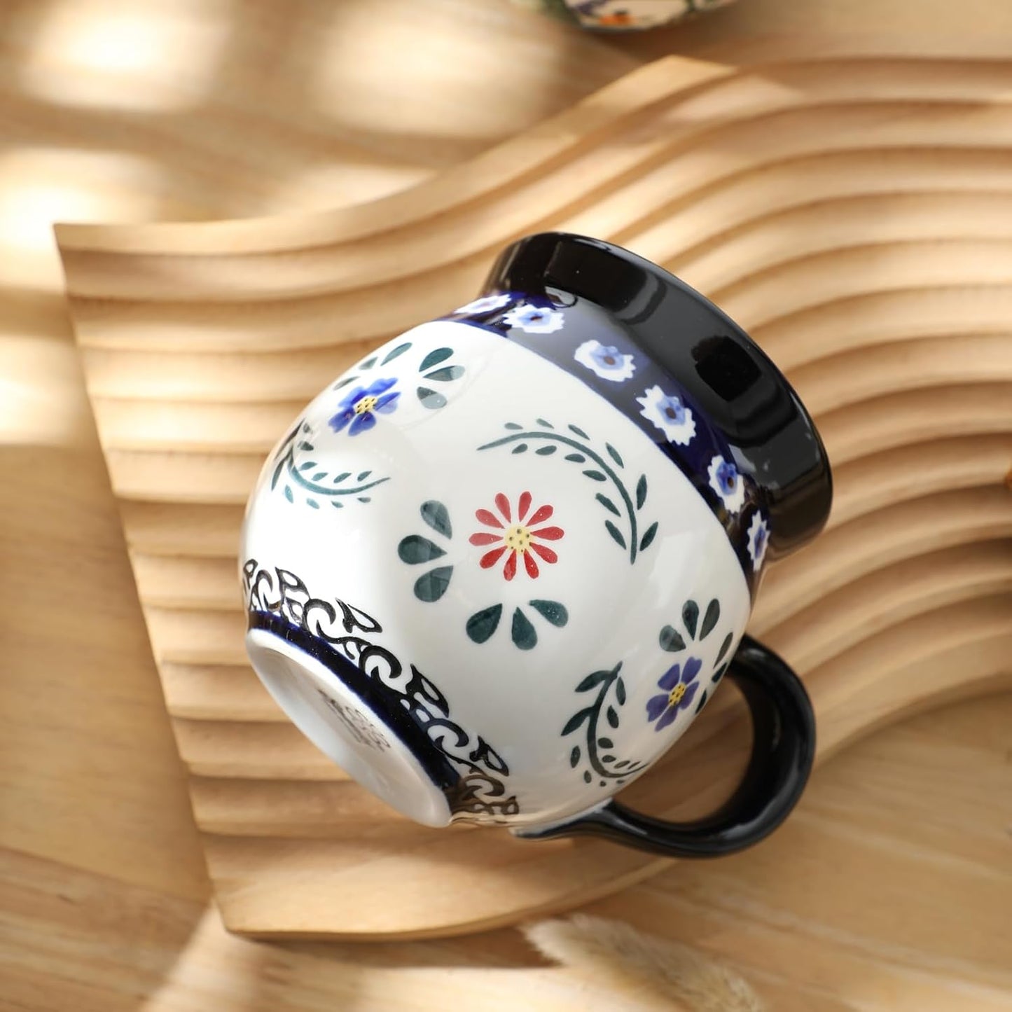 ALMA Handpainted Blue Coffee Mug,Potbelly Ceramic Coffee Mug, Premium Hand Warmer Tea Mug, Microwave & Dishwasher safe-12.85oz(380ml)