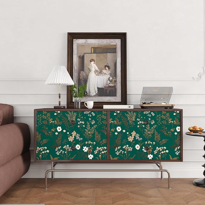 Laatse Dark Floral Wallpaper Peel and Stick 17.5in x393in Vintage Green Gold - Image 4
