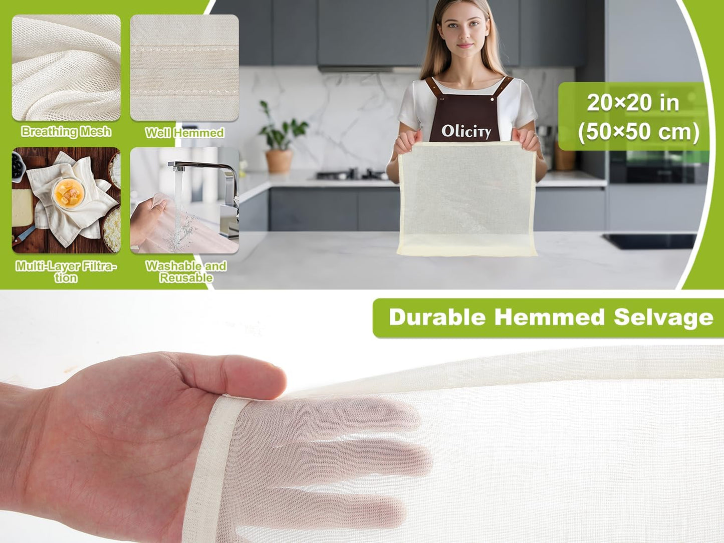 Organic Cheese Cloths, GOTS Certified, 15PCS, Grade 100, 20x20Inch Hemmed Cheese Cloth Fabric Reusable Fine Mesh Cloth, 100% Cotton Unbleached Muslin Cheesecloth for Straining, Cooking, Liquid, Tofu