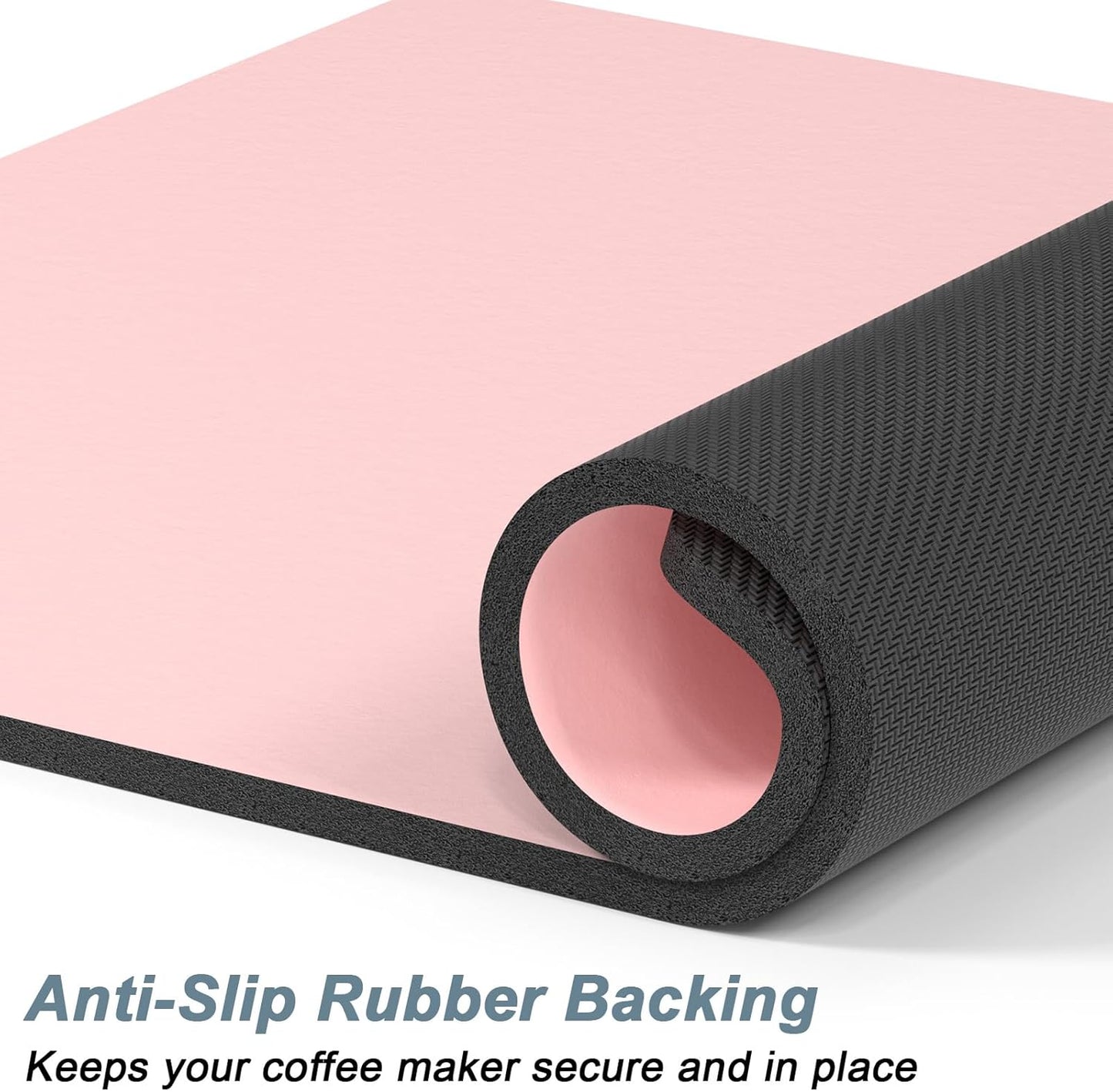 Rnivvi Coffee Mat, 16" x 24" Coffee Bar Mats for Espresso Machine Station Accessories and Organizer, Hide Stain Rubber Backed Absorbent Dish Drying Pad for Kitchen Counter, Cute Bar Decor Pad, Pink