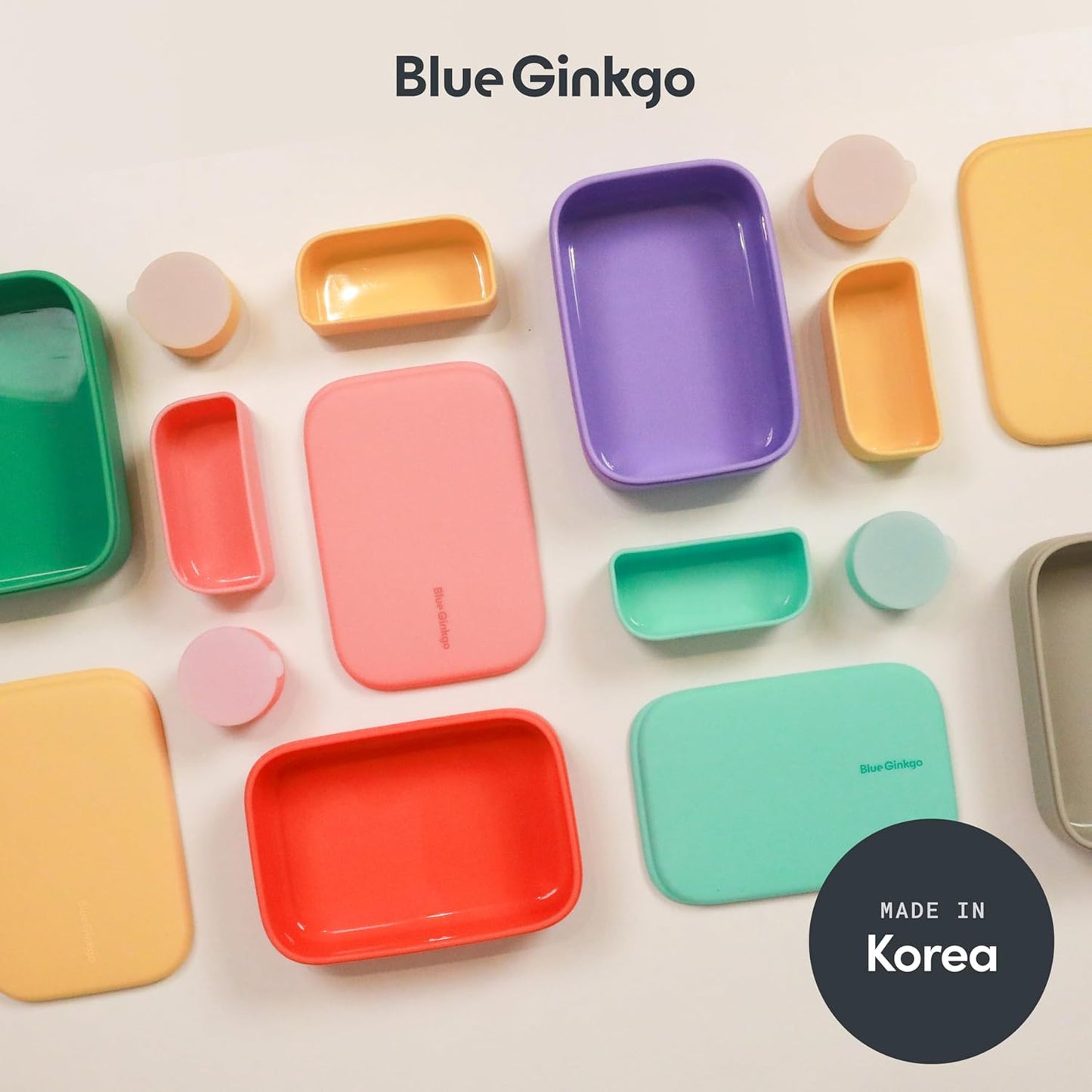 BLUE GINKGO Silicone Lunch Box Set – Durable Heavy-Duty Silicone Bento Box, Microwave, Freezer, Dishwasher Safe – Airtight, BPA Free (Made in Korea, Green)