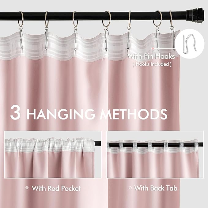 MIULEE Baby Pink Back Tab Blackout Curtains 63 Inch Length 2 Panels Set - Image 3